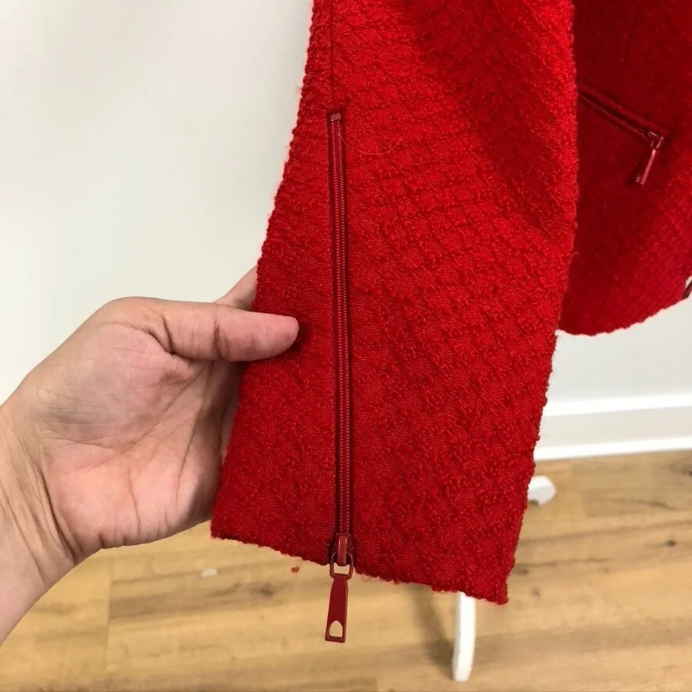 Lafayette 148 Wool Blazer Jacket Womens 8 Red Jacquard Full Zip‎ Career Teacher